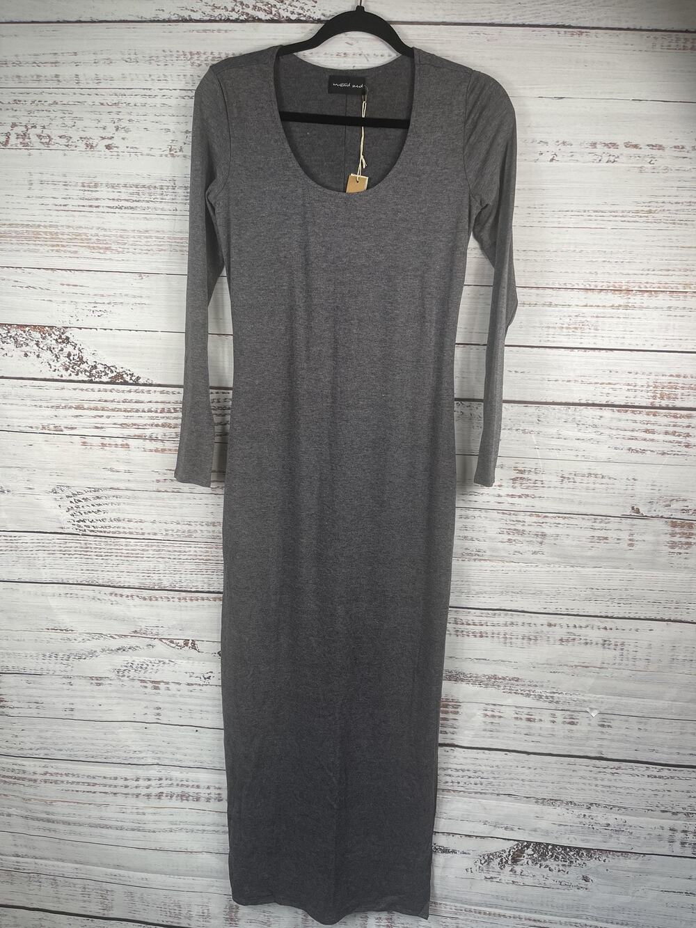 Mustard Seed Dress Women's Small Gray Long Sleeve Maxi Bodycon Stretch Jersey